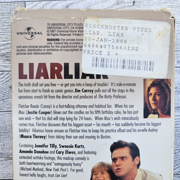 Liar Liar Jim Carrey VHS PG-13 Universal Comedy Jennifer Tilly - Picture 7 of 10
